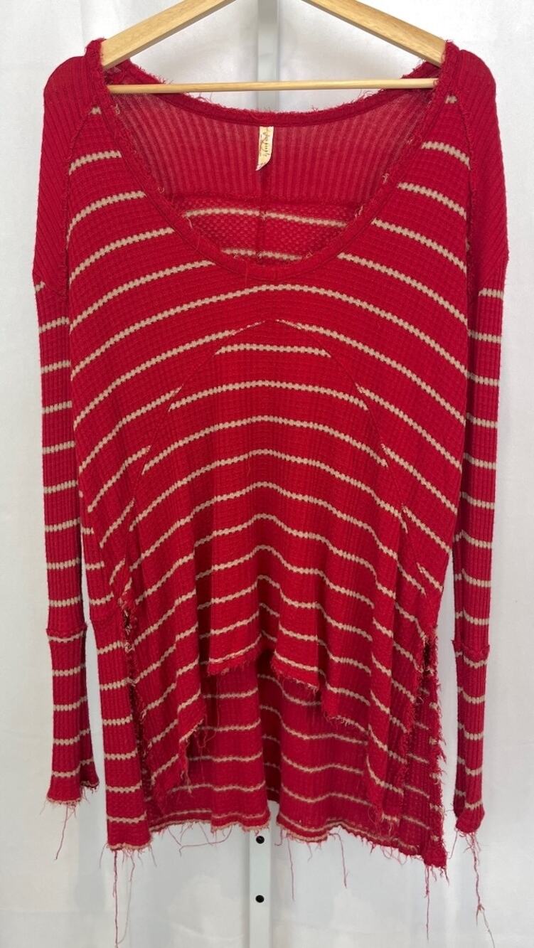 FREE PEOPLE Sunset Park Striped Thermal Tunic Top Oversize Red Size S